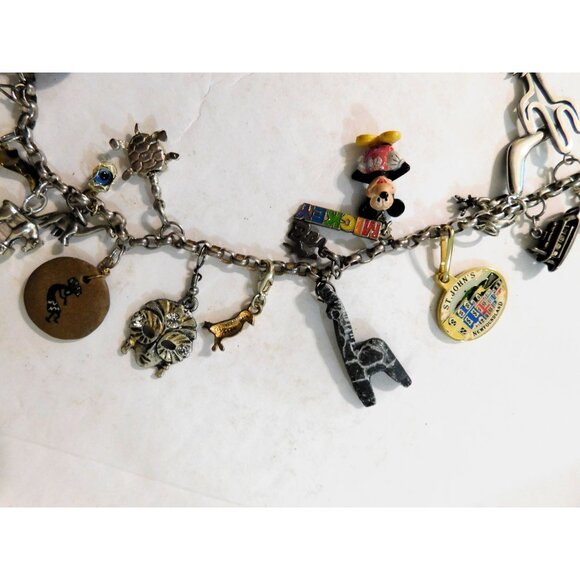 Vintage World Travel Charm Necklace 51 Unique Charms Sterling Silver Mixed Metal - Picture 14 of 15